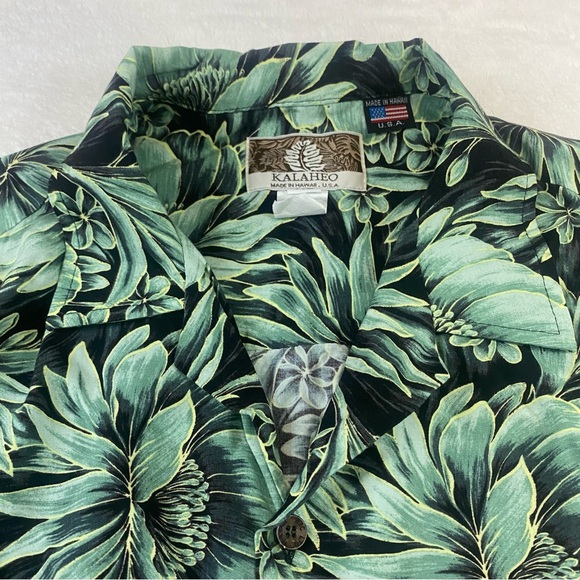 Kalaheo Hawaiian Aloha Shirt XL Made in Hawaii Green Rayon Tropical Floral Beach - Picture 3 of 9